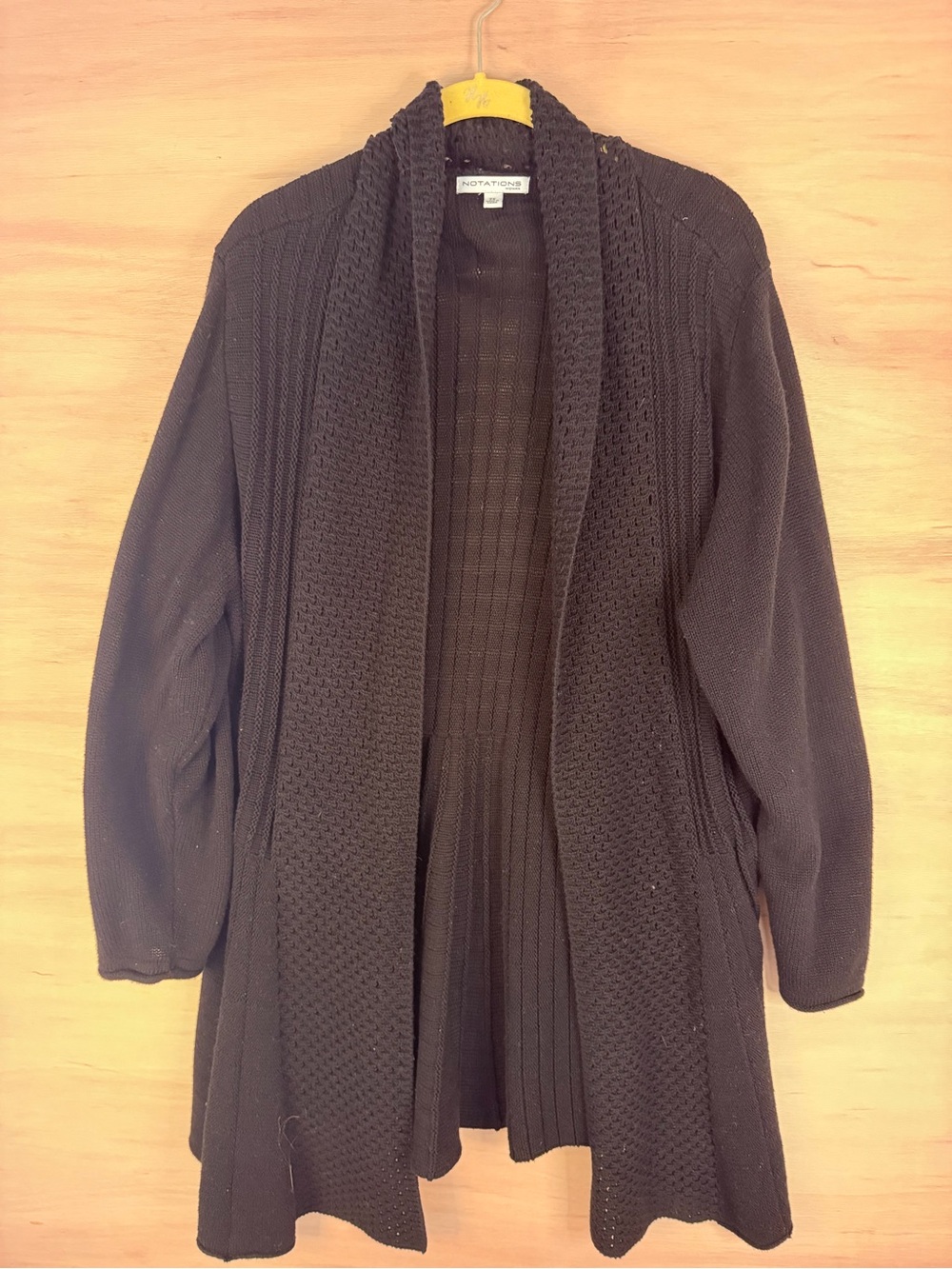 Notations Black Open-Front Textured Knit Cardigan